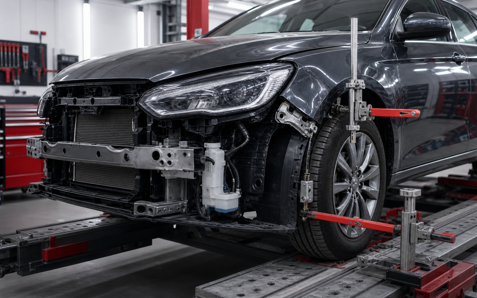 Unfallschaden wird in der Werkstatt repariert